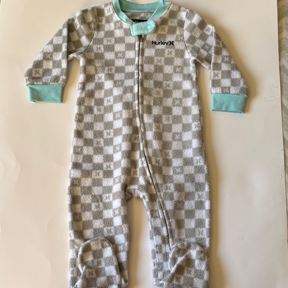 Hurley Kids Checkered Footie - Gray and Mint